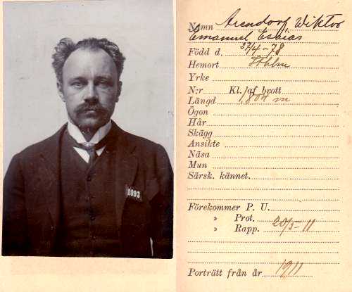 Fitxa policíaca de Victor Arendorff, presoner 1.093 (1911)
