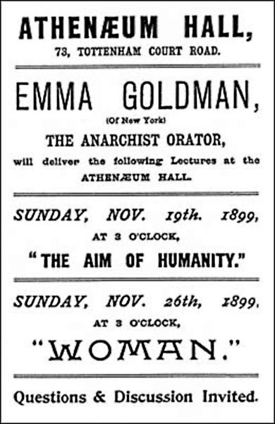 Anunci de les dues conferències londinenques d'Emma Goldman