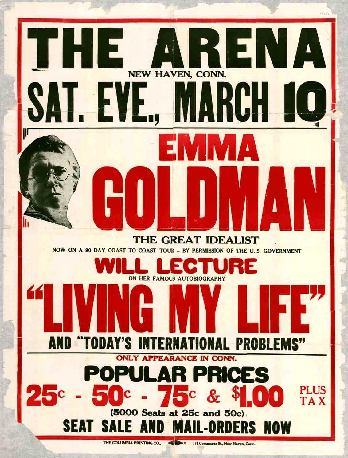 Cartell de la conferència d'Emma Goldman de New Haven [IISH]