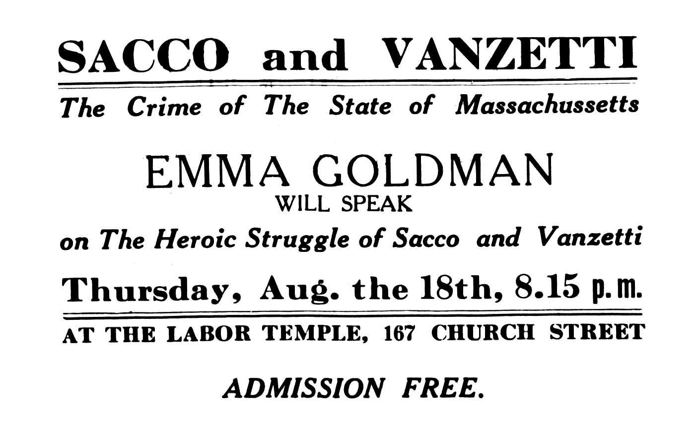 Cartell de la xerrada d'Emma Goldman