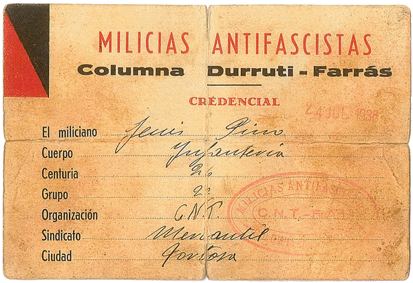 Carnet de miliciano de Jesús Pino (1936)