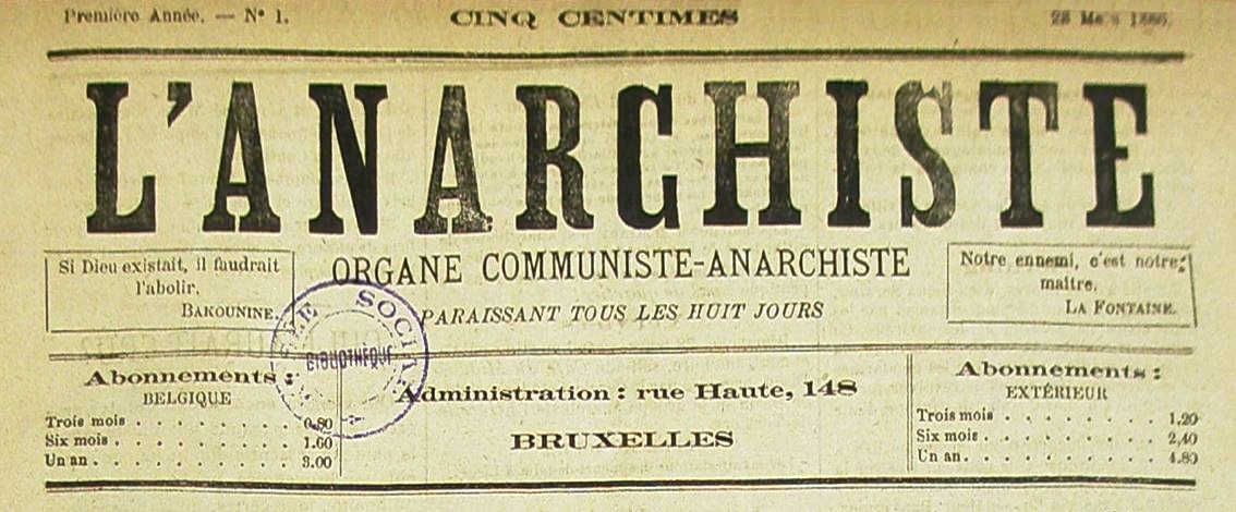 Capçalera del primer número de "L'Anarchiste"