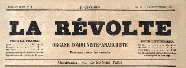 Capçalera del primer número de "La Révolte"