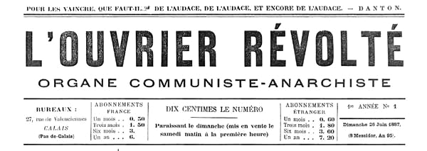 Capçalera del primer número de "L'Ouvrier Révolté"