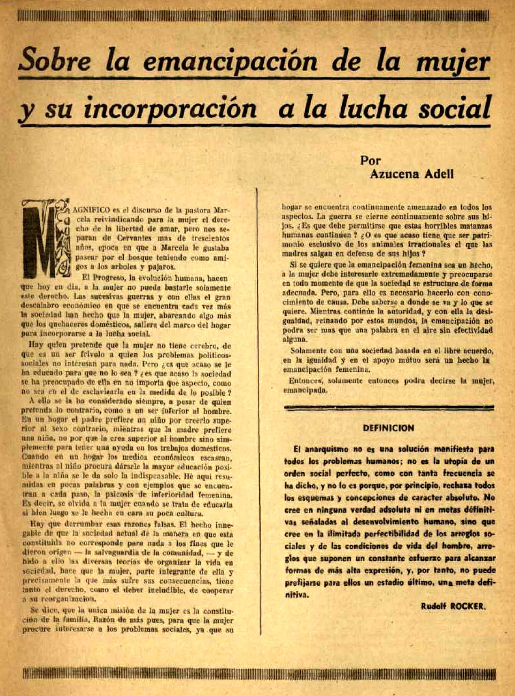 Article d'Azucena Adell Surinach publicat en la revista de Bordeus "Inquietudes" de novembre-desembre de 1947