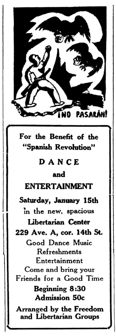 Convocatòria de l'acte publicada en "Spanish Revolution" del 10 de gener de 1938