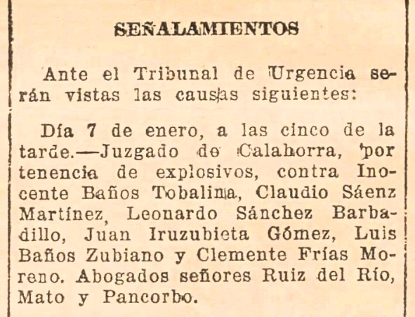 Notícia del processament d'Inocente Baños Tobalina apareguda en el diari de Logronyo "La Rioja" del 6 de gener de 1934