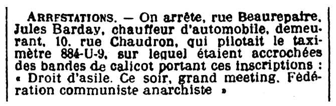 Notícia de la detenció de Jules Barday apareguda en el diari parisenc "Le Matin" del 2 de febrer de 1913