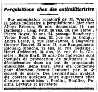 Notícia referent a Pierre Bertelletto apareguda en el diari parisenc "Le Matin" del 21 de maig de 1921
