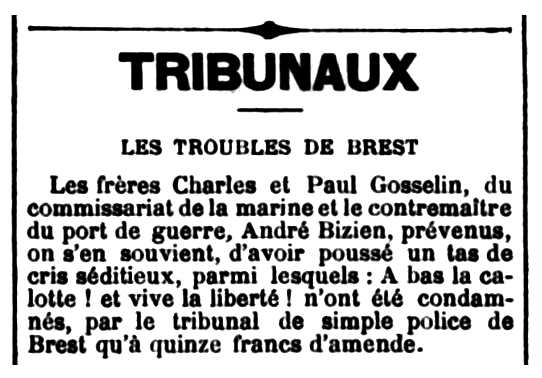 Notícia de la condemna d'André Bizien apareguda en el diari parisenc "Le Signal" del 21 de juliol de 1899