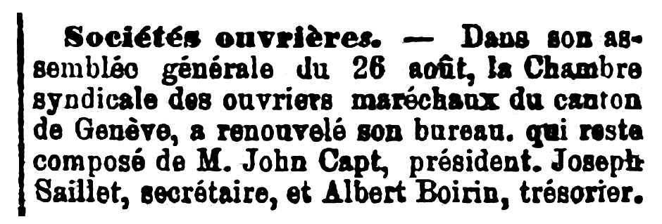 Notícia orgànica d'Albert Boirin apareguda en el periòdic ginebrí "La Tribune de Genève" del 12 de setembre de 1905