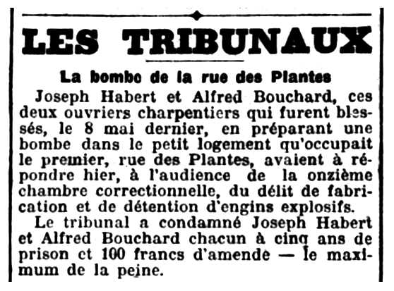 Notícia de la condemna d'Alfred Bouchard publicada en el diari parisenc "La Patrie" de l'1 de juliol de 1906
