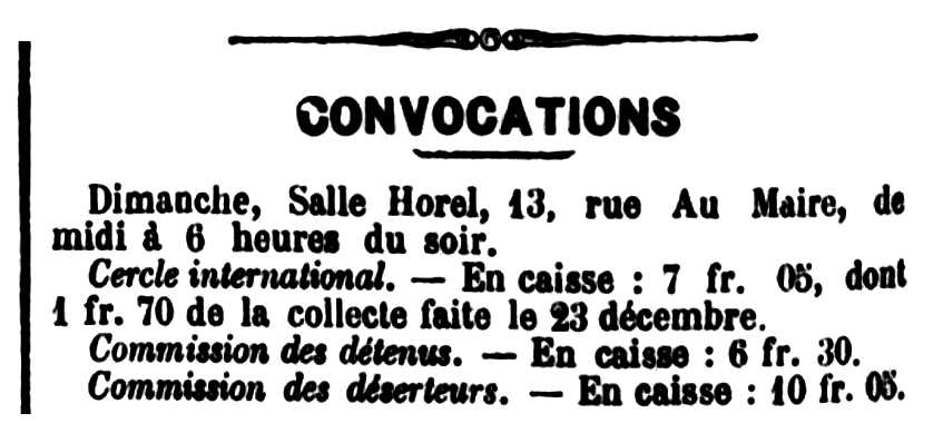 Convocatòria de l'acte apareguda en el periòdic parisenc "La Révolte" del 30 de desembre de 1888