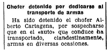 Notícia de la detenció d'Alberto Cartagena apareguda en el diari madrileny "La Libertad" del 5 de desembre de 1935