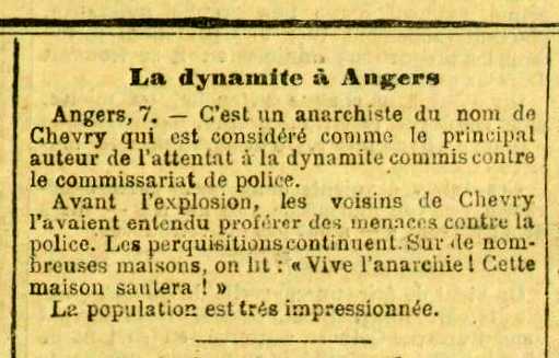 Notícia de la detenció de Nicolas Chevry apareguda en el diari de Lilla "Le Grand Écho du Nord et du Pas-de-Calais" del 9 d'abril de 1892
