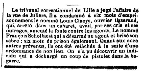 Notícia d'una de les condemnes de Louis Claeys apareguda en el diari de Bordeus "La Petite Gironde" del 4 de maig de 1874