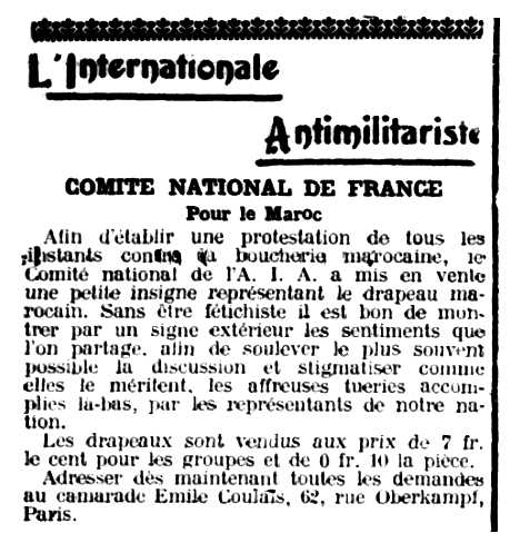 Notícia orgànica d'Émile Coulais apareguda en el periòdic parisenc "Le Libertaire" del 22 de setembre de 1907
