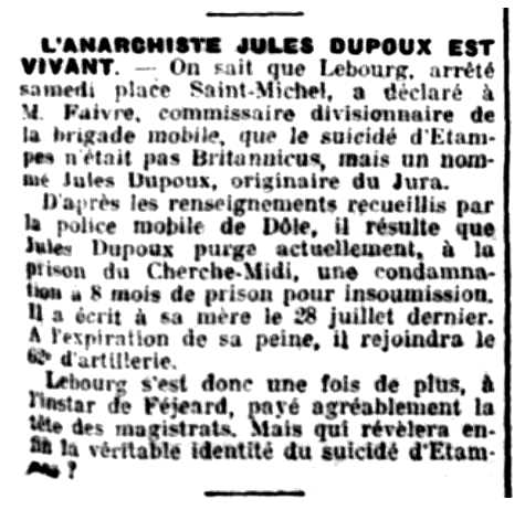 Notícia sobre Jules Dupoux apareguda en el diari parisenc "La Liberté" del 7 d'agost de 1912