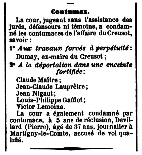 Not&iacute;cia de la condemna a Louis Gaffiot publicada en el diari de Chalon-sur-Sa&ocirc;ne "Courrier de Sa&ocirc;ne-et-Loire" del 9 de setembre de 1871