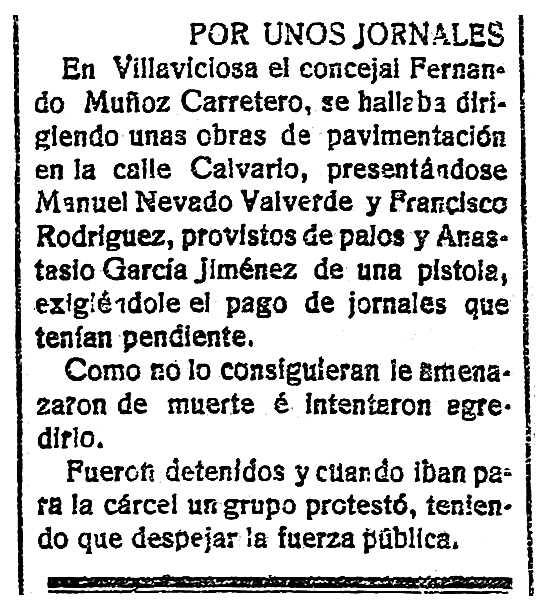 Notícia d'una de les detencions d'Anastasio García Jiménez apareguda en el diari "El Defensor de Córdoba" del 26 de març de 1934