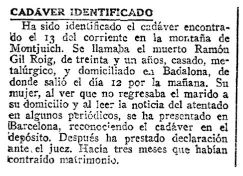 Not&iacute;cia sobre la mort de Ramon Gil Roig apareguda en el diari madrileny "ABC" del 18 d'abril de 1923
