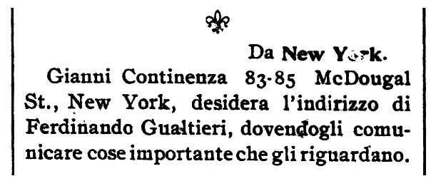 Notícia orgànica de Ferdinando Gualtieri apareguda en el periòdic de Barre "Cronaca Sovversiva" del 2 de març de 1912