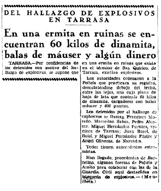 Not&iacute;cia de la detenci&oacute; de Miguel Hern&aacute;ndez Fuentes apareguda en el diari madrileny "La Naci&oacute;n" del 14 de juliol de 1934