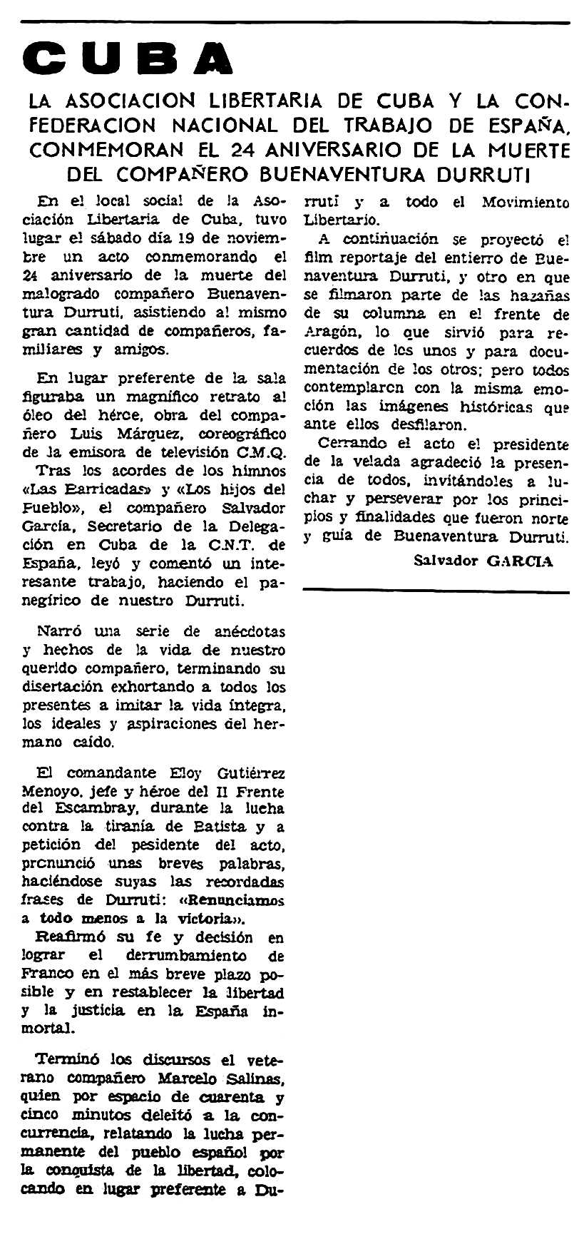Crònica de l'acte publicada en el periòdic tolosà "España Libre" de l'1 de gener de 1961