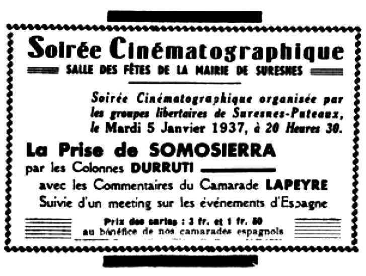 Convocatòria de l'acte apareguda en el periòdic parisenc "L'Espagne Antifasciste" del 1 de gener de 1937