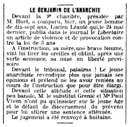 Not&iacute;cia del judici de Lucien L&eacute;aut&eacute; apareguda en el diari "Le Petit Parisien" del 7 de gener de 1914