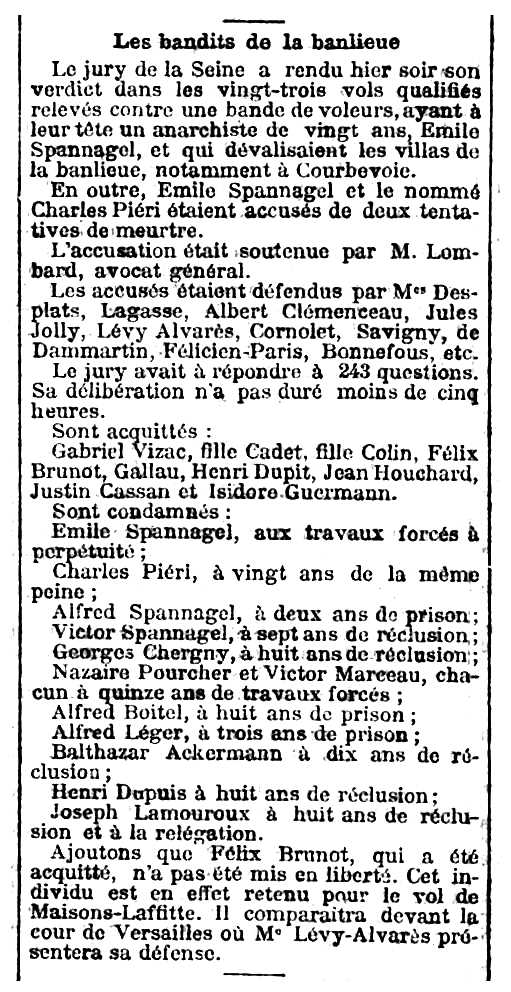Notícia sobre la condemna d'Alfred Léger apareguda en el diari parisenc "Le Rappel" del 26 de juny de 1895