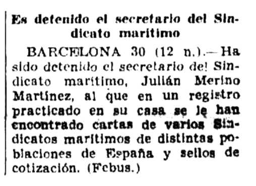 Notícia de la detenció de Julián Merino Martínez apareguda en el diari madrileny "El Sol" del 31 d'agost de 1935