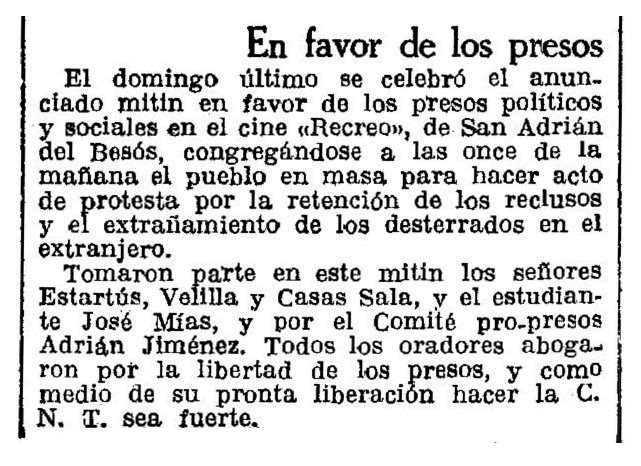 Notícia del míting publicada en el diari barceloní "La Vanguardia" del 30 de setembre de 1930