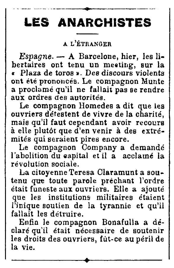 Notícia del míting de les Arenes publicada en el diari parisenc "L'Univers" del 28 de gener de 1902