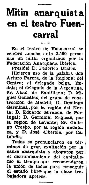 Notícia sobre el míting apareguda en el diari madrileny "La Voz" del 18 de juny de 1931