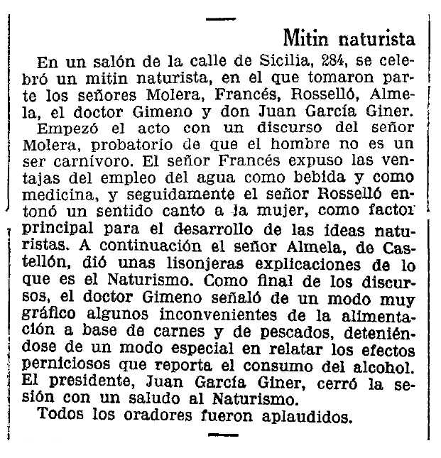 Ressenya del míting publicada en el diari barcelonès "La Vanguardia" del 17 de gener de 1934