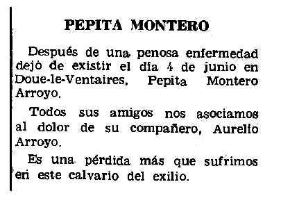 Necrol&ograve;gia de Josefa Montero Gir&oacute;n apareguda en el peri&ograve;dic parisenc "Le Combat Syndicaliste" del 10 de juliol de 1969