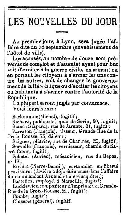 Notícia del processament de François Parraton i altres companys publicada en el diari parisenc "La Liberté" del 7 de juliol de 1871