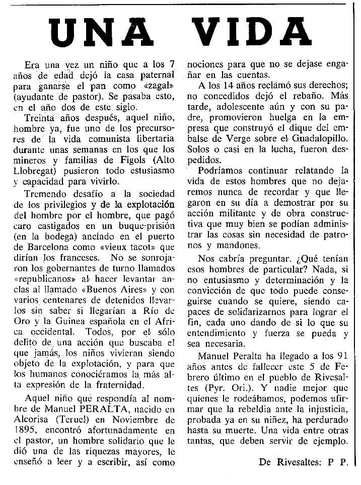 Necrològica de Manuel Peralta Bernal apareguda en el periòdic tolosà "Cenit" del 17 de març de 1987