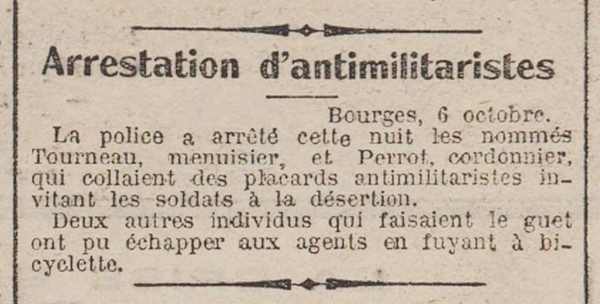 Notícia de la detenció d'Étienne Perrot apareguda en el diari de Brest "Le Dépêche de Brest" del 7 d'octubre de 1912