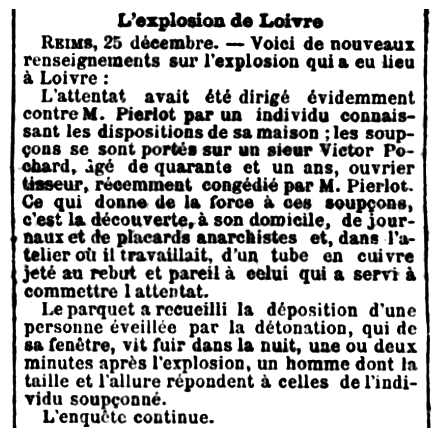Notícia de la detenció de Victor Pochard apareguda en el diari parisenc "La Patrie" del 26 de desembre de 1893