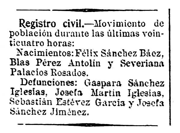 Nota sobre el nacimiento de Félix Sánchez Báez apareguda en el diari de Salamanca "El Salmantino" de l'1 de febrer de 1911