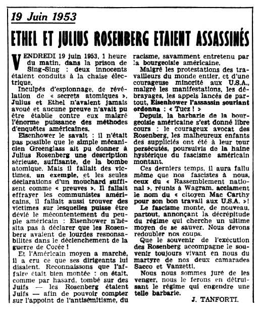 Article de Jacques Tanforti publicat en el periòdic parisenc "Le Libertaire" del 24 de juny de 1954