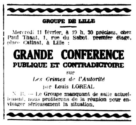 Notícia sobre Paul Thant apareguda en el periòdic parisenc "Le Libertaire" del 8 de febrer de 1925