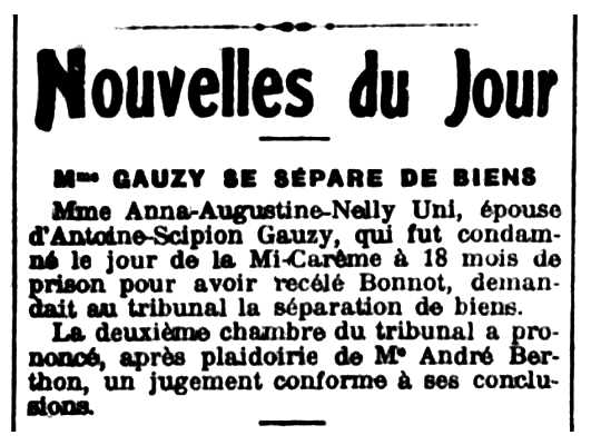 Notícia de Nelly Uni apareguda en el diari de Chalon-sur-Saône "Corrier de Saône-et-Loire" del 8 de març de 1913