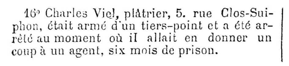 Nota sobre la condemna de Charles Viel apareguda en el diari lionès "Le Progrès" del 3 de maig de 1891