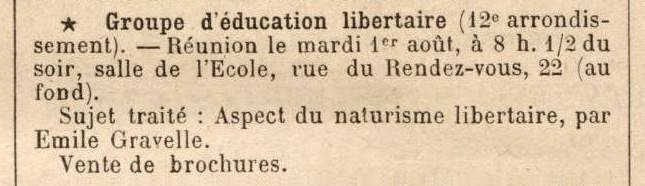Convocatòria de l'acte publicada en el periòdic parisenc "Les Temps Nouveaux" del 29 de juliol de 1905