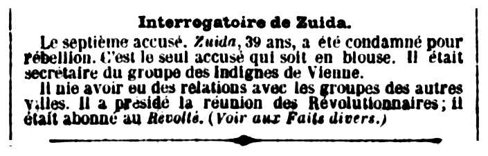 Notícia sobre el processament de Jacques Zuida apareguda en el diari de Bordeus "La Petite Gironde" del 9 de gener de 1883